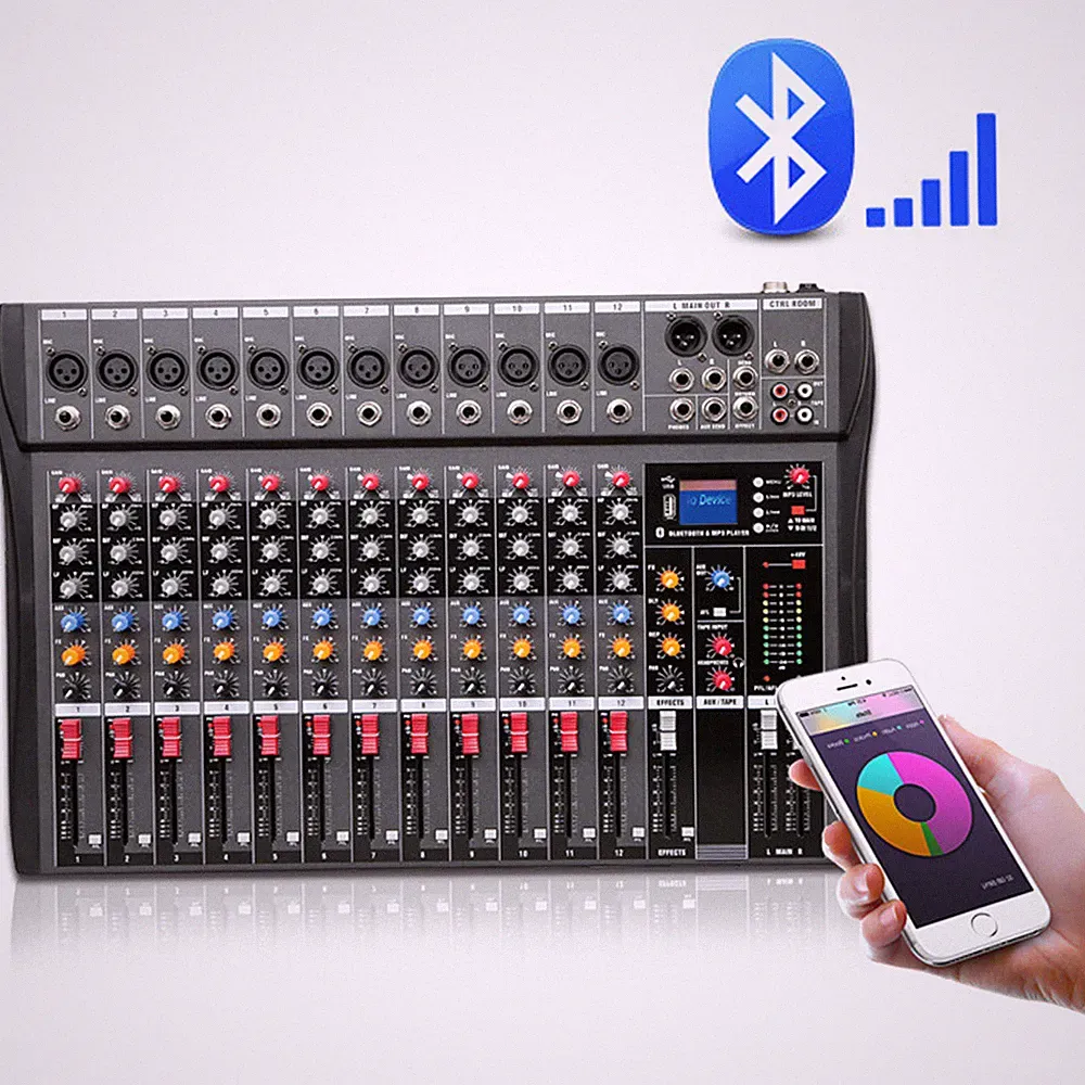 12 Channel Audio Mixer Bluetooth Studio Audio Mixer DJ Sound Mixing Console +USB