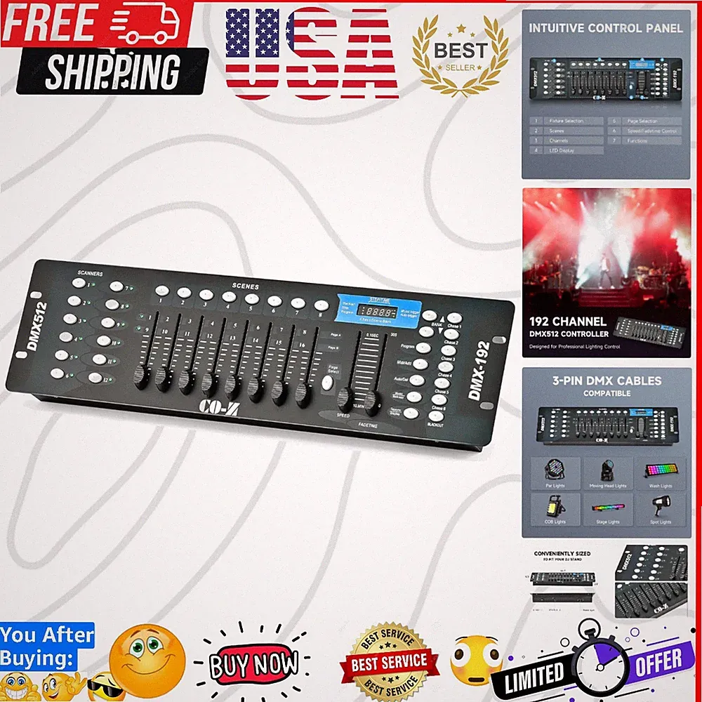 192 DMX 512 Stage DJ Light Controller Lighting Mixer Board Console for Light...
