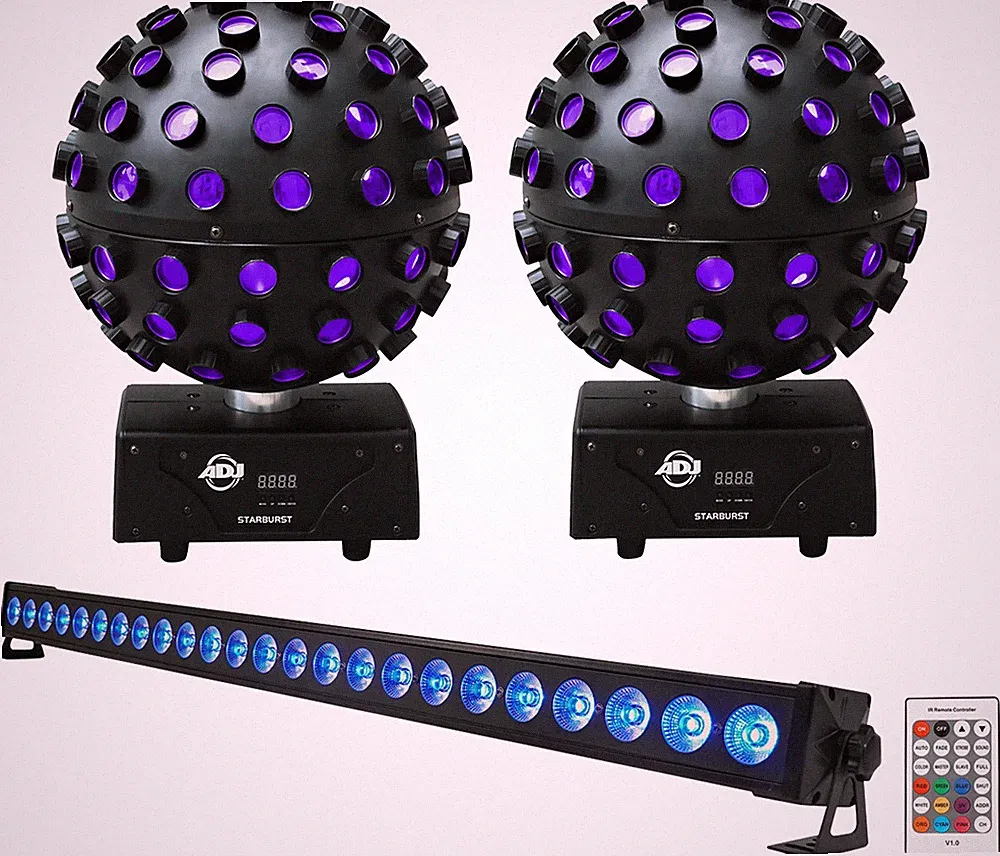(2) American DJ ADJ Starburst LED Shooting Beam Lights+Rechargeable Light Bar