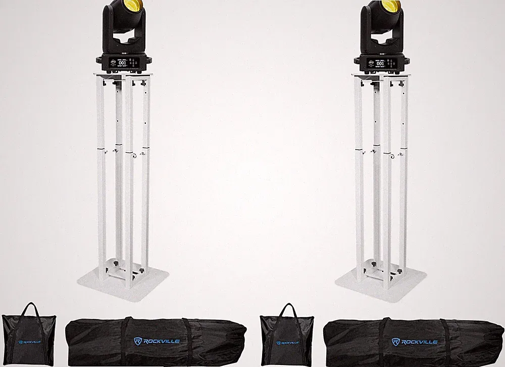 (2) American DJ ADJ Vizi Beam RX2 Wireless DMX Moving Head Lights+Totem Stands