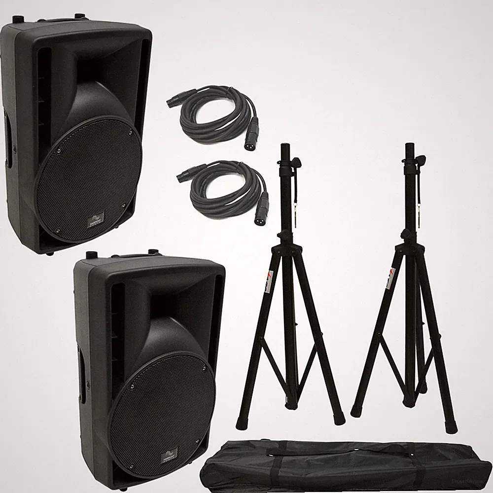 (2) Harmony Audio HA-C10A Pro DJ 10" Powered 400W PA Speaker XLR Cable (2) Stand