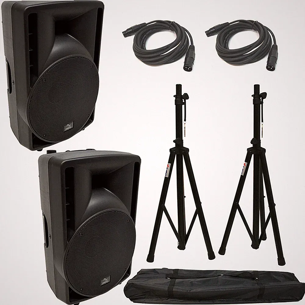 (2) Harmony Audio HA-C12A Pro DJ 12" Powered 800W PA Speaker XLR Cable (2) Stand