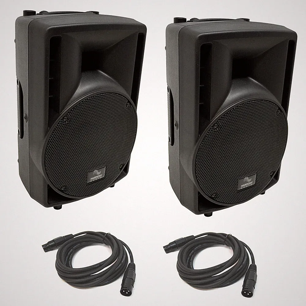 (2) Harmony Audio HA-C8A Pro DJ 8" Powered 300W PA Speaker & (2) 15FT XLR Cable
