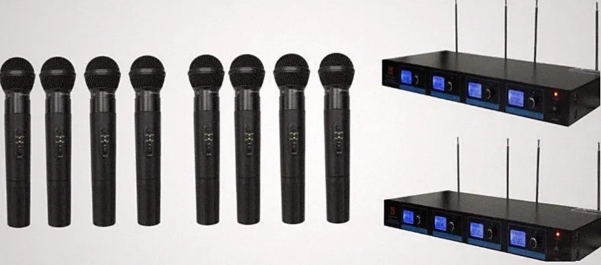 2 Mr Dj 4 CH Pro VHF Wireless Handheld DJ KTV Stage Microphone PA 4 Mic System