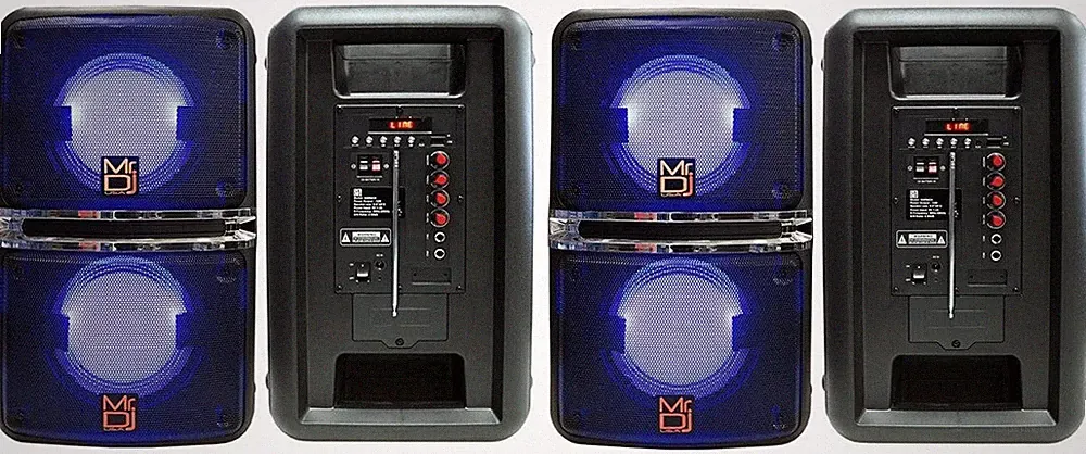 2 MR DJ GOPACK Dual 6.5" 1200W Portable Speaker Bluetooth USB/Micro SD