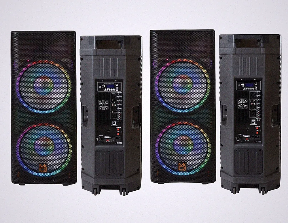 2 MR DJ PBX6500LED Professional Dual 15" 3-Way Full-Range Powered/Active DJ PA