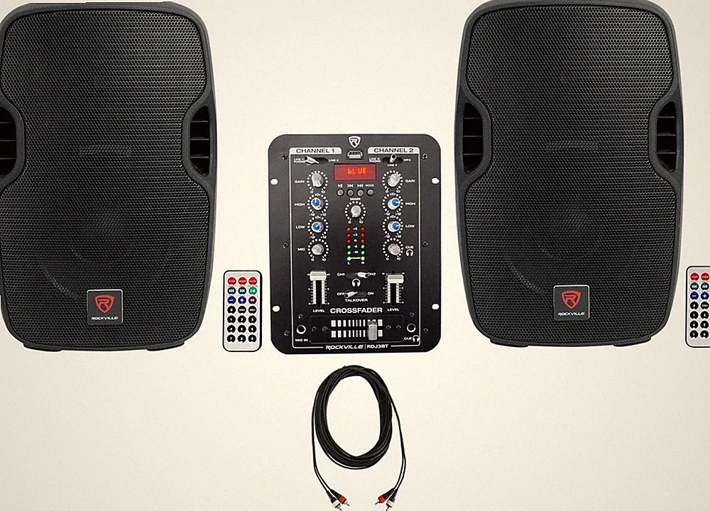 (2) Rockville BPA10 400 Watt 8" Powered Speakers+2-Channel Bluetooth Mixer w/USB