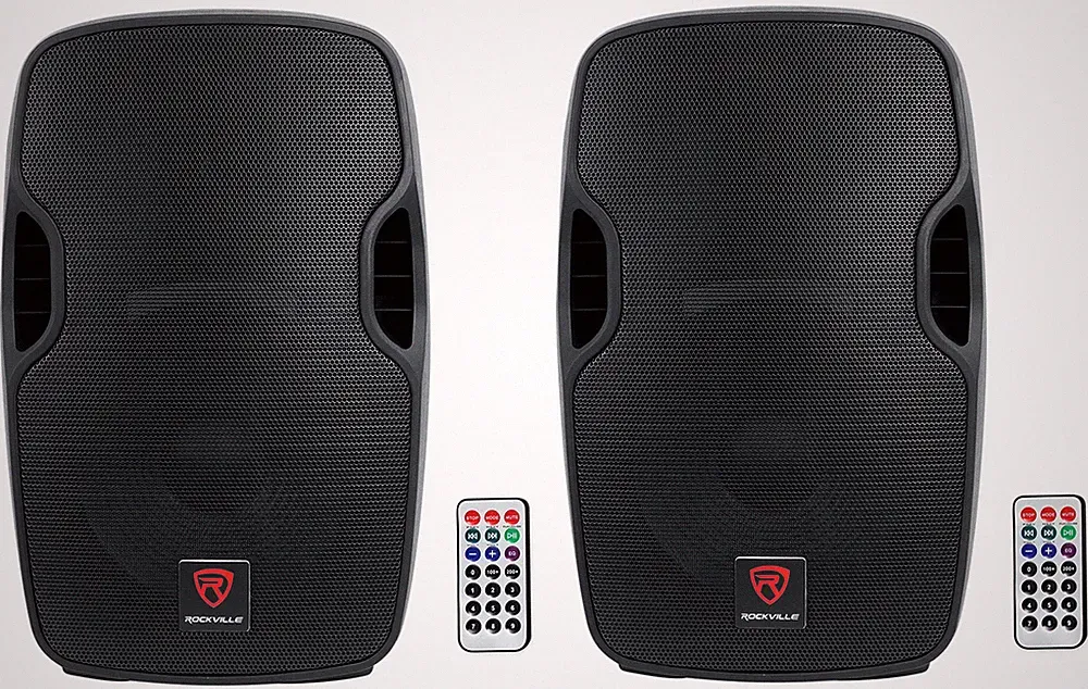 (2) Rockville BPA12 12" Professional Powered 600 Watt DJ PA Speakers w Bluetooth