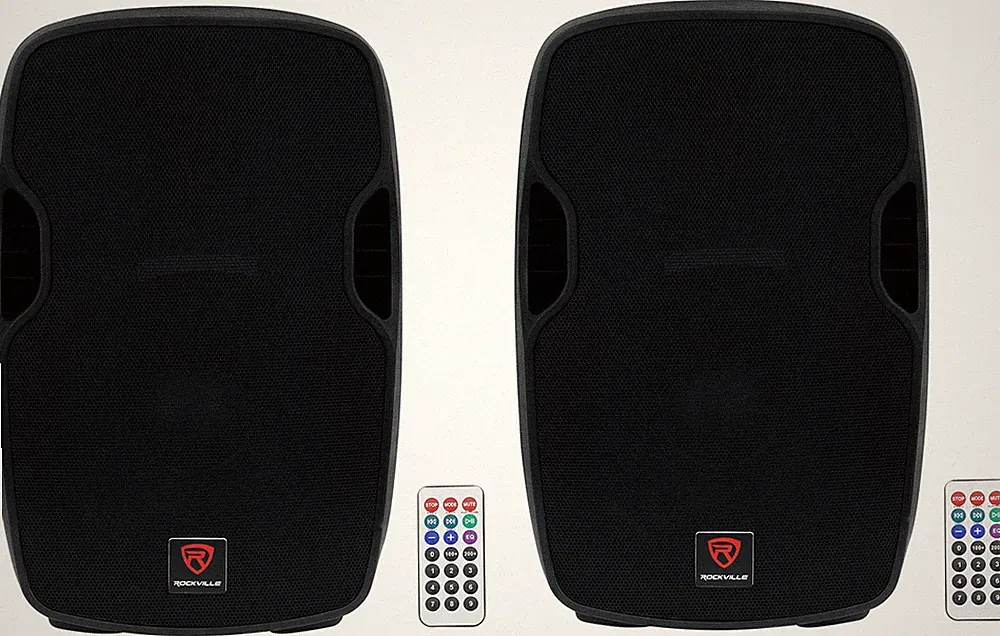 (2) Rockville BPA15 15" Professional Powered 800 Watt DJ PA Speakers w Bluetooth