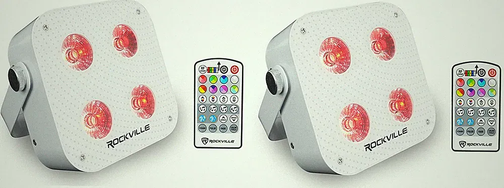 (2) Rockville MINI RF4 V2 White DJ/Party Wash Lights+RF Remote+APP+Wireless DMX