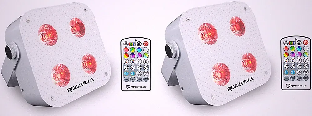(2) Rockville MINI RF4 V2 White DJ/Party Wash Lights+RF Remote+APP+Wireless DMX