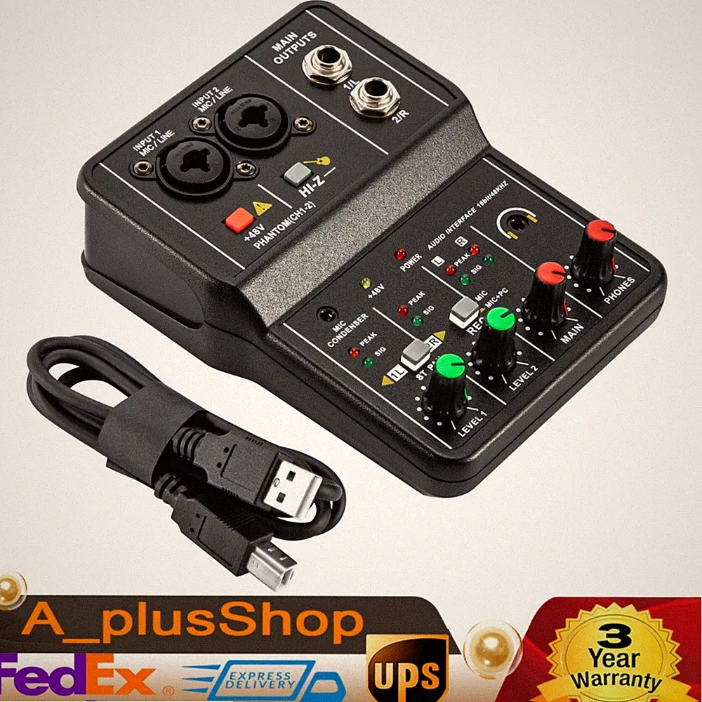 2Channel Mini Audio Mixer USB Bluetooth DJ Sound Mixing Console Amplifier Studio