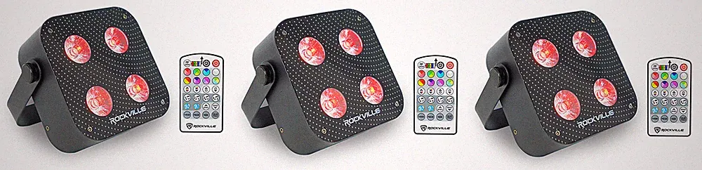(3) Rockville MINI RF4 V2 Black DJ/Party Wash Lights+RF Remote+APP+Wireless DMX