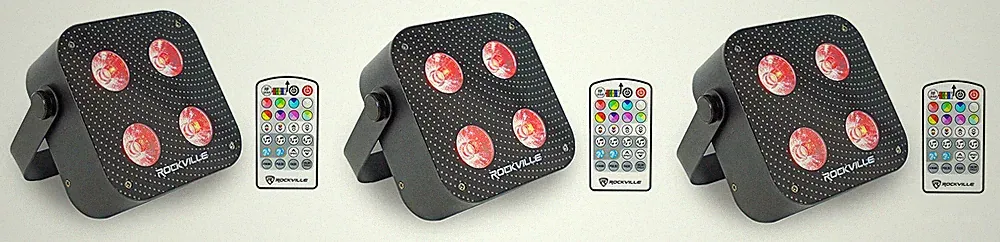 (3) Rockville MINI RF4 V2 Black DJ/Party Wash Lights+RF Remote+APP+Wireless DMX