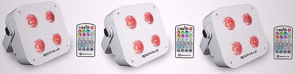 (3) Rockville MINI RF4 V2 White DJ/Party Wash Lights+RF Remote+APP+Wireless DMX