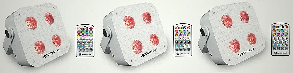 (3) Rockville MINI RF4 V2 White DJ/Party Wash Lights+RF Remote+APP+Wireless DMX