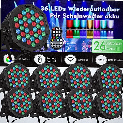 36*3W LED RGB Rechargeable Par Lights Wireless Battery Powered, DJ lights Remote