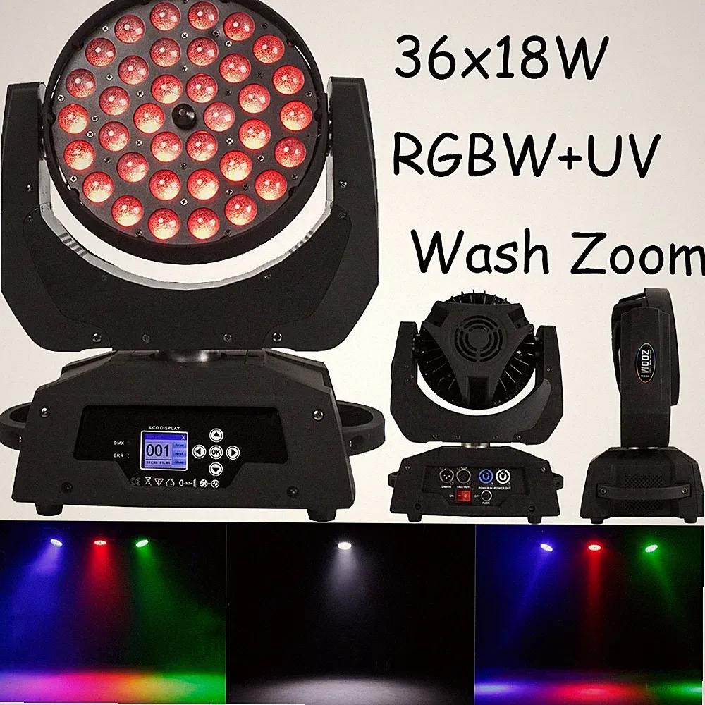 36x18W LED RGBWA+UV Wash Zoom Moving Head Stage Light DMX Lighting For DJ Disco