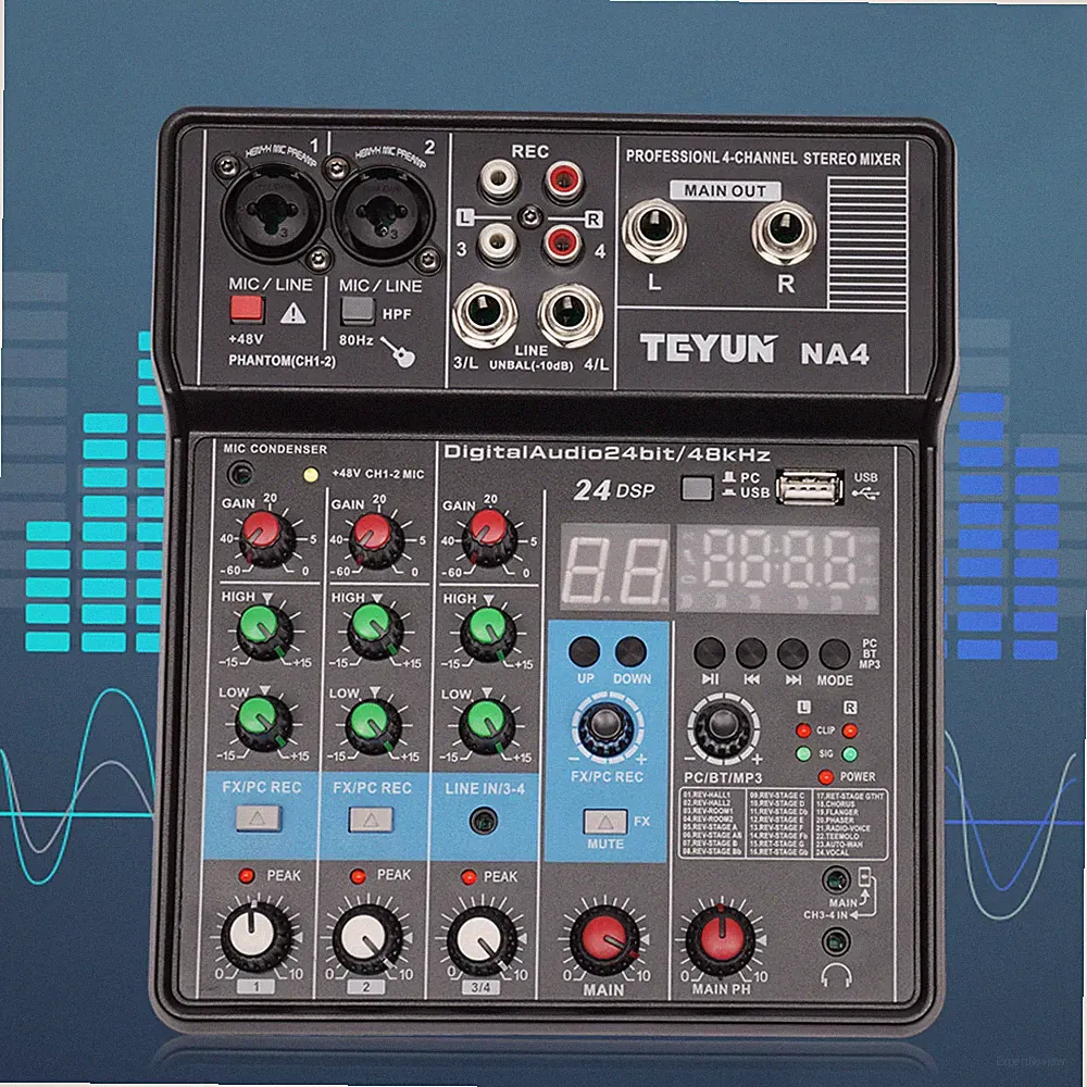 4/2 Channel Mini Audio Mixer USB DJ Console + Sound Card Studio Mixer