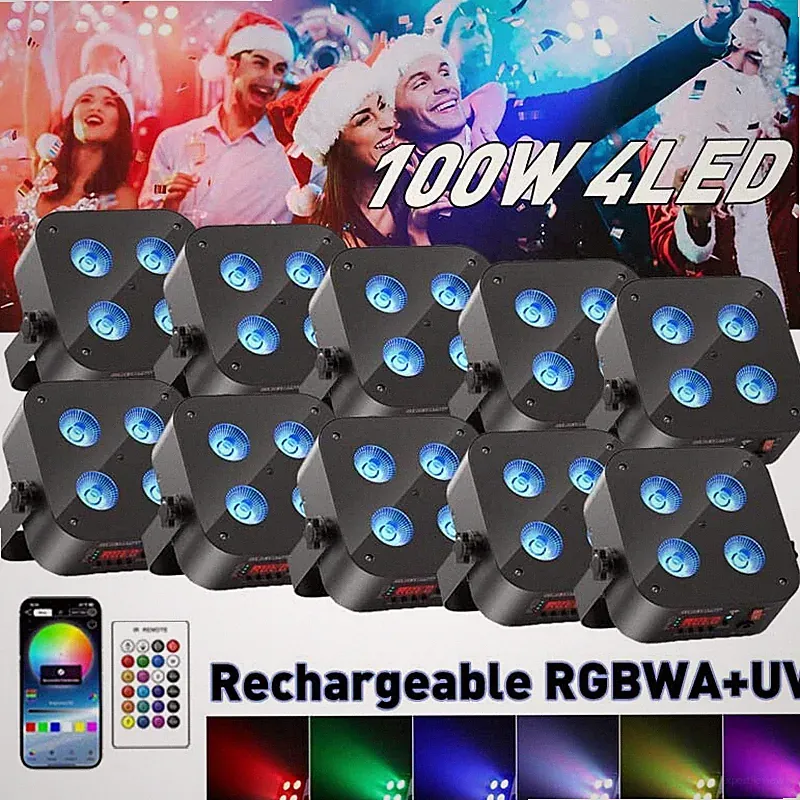 4*25W LED RGBWA+UV Rechargeable Par Lights Wireless Battery Powered, DJ lights