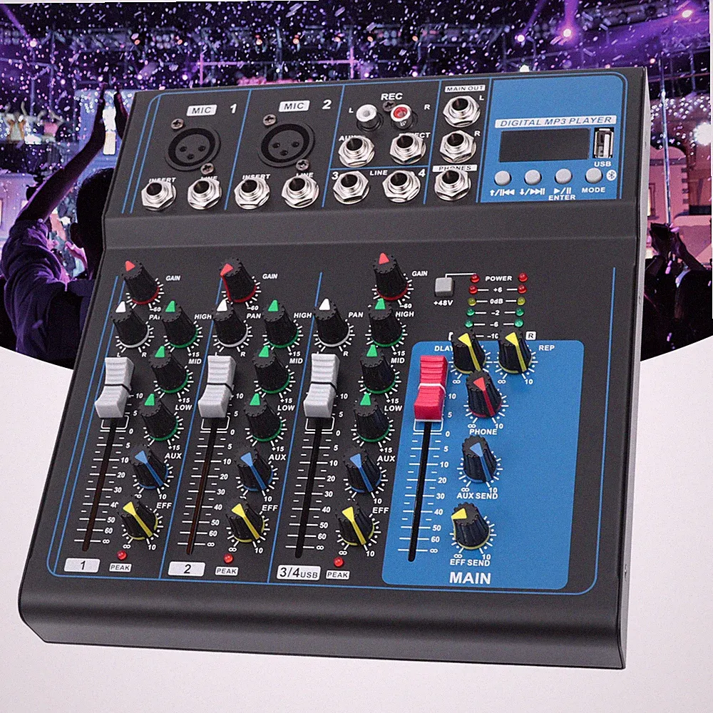 4 Channel Audio Mixer Portable Professional Bluetooth Digital DJ Console NEW