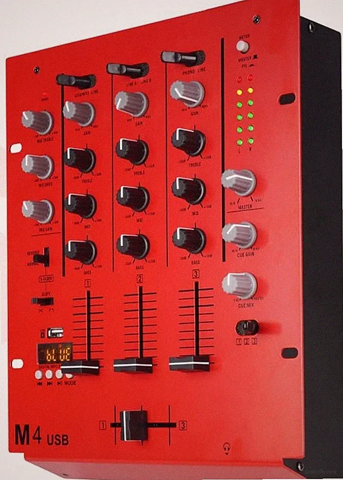 4-Channel DJ Mixer, Bluetooth & USB Audio Soundboard Gain Control Cue Monitor