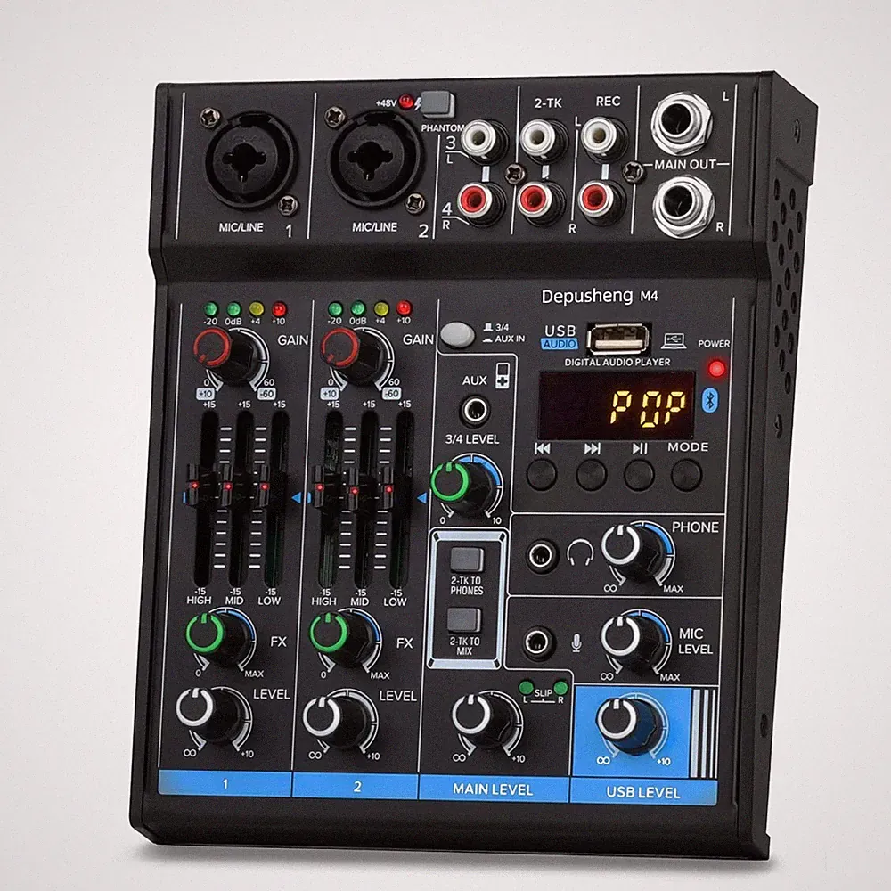 4 Channel USB Interface Mixer, DJ Sound Controller Mini Mixer Professional Di...