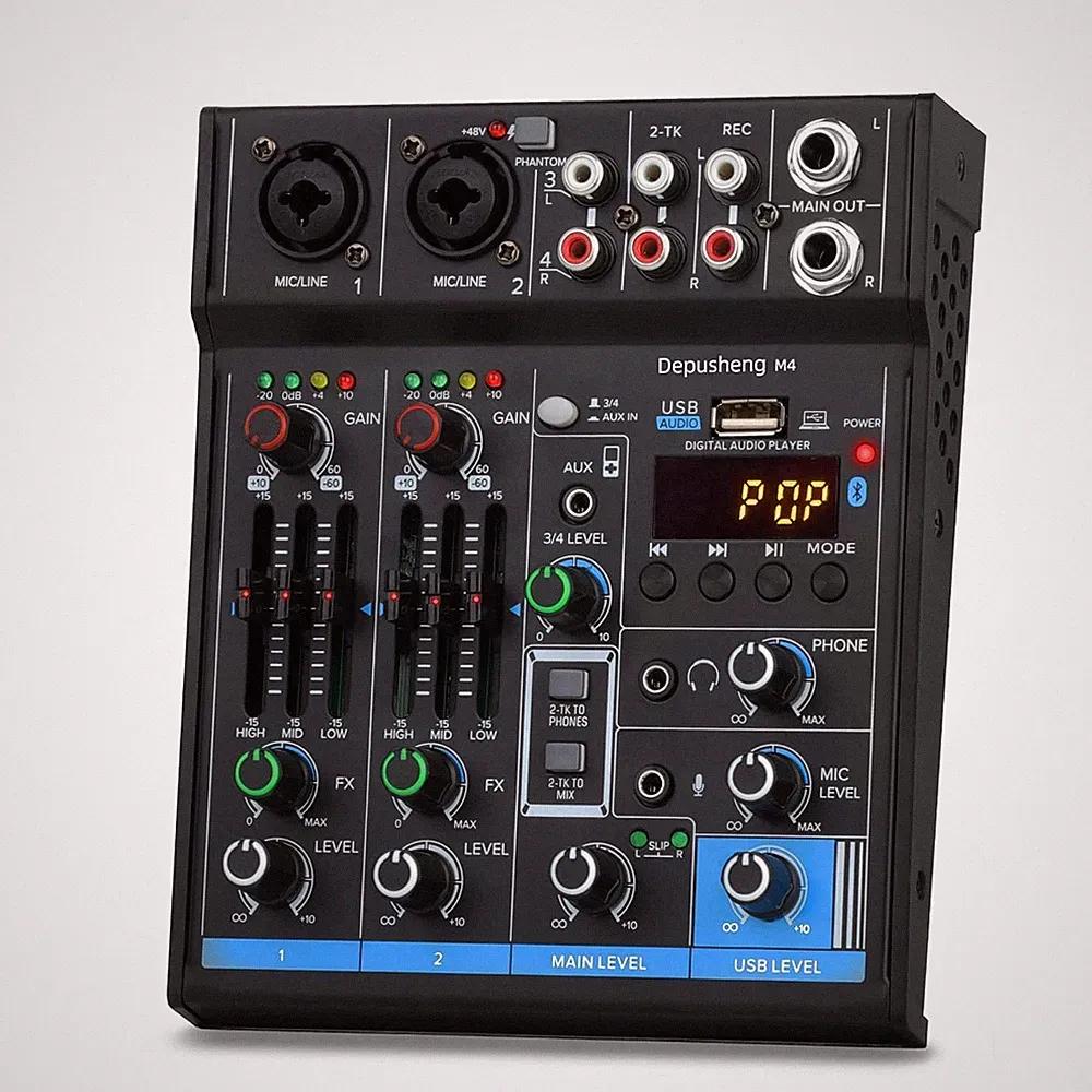 4 Channel USB Interface Mixer, DJ Sound Controller Mini Mixer Professional Digit