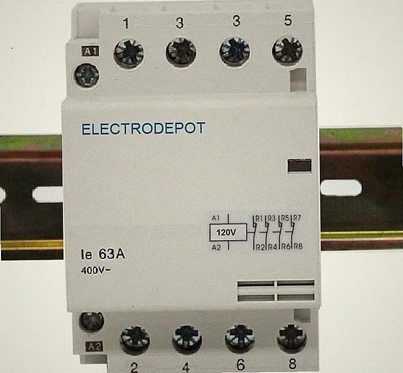 4 Pole Lighting 60A Contactor NO, 110/120V coil, 3Phase 50A, 30A FREE Din rail