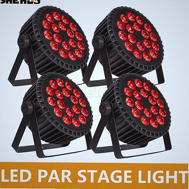 4PCS SHEHDS Aluminum Alloy LED Par Flat 18X18W RGBWAUV Par Stage Lights DJ Disco