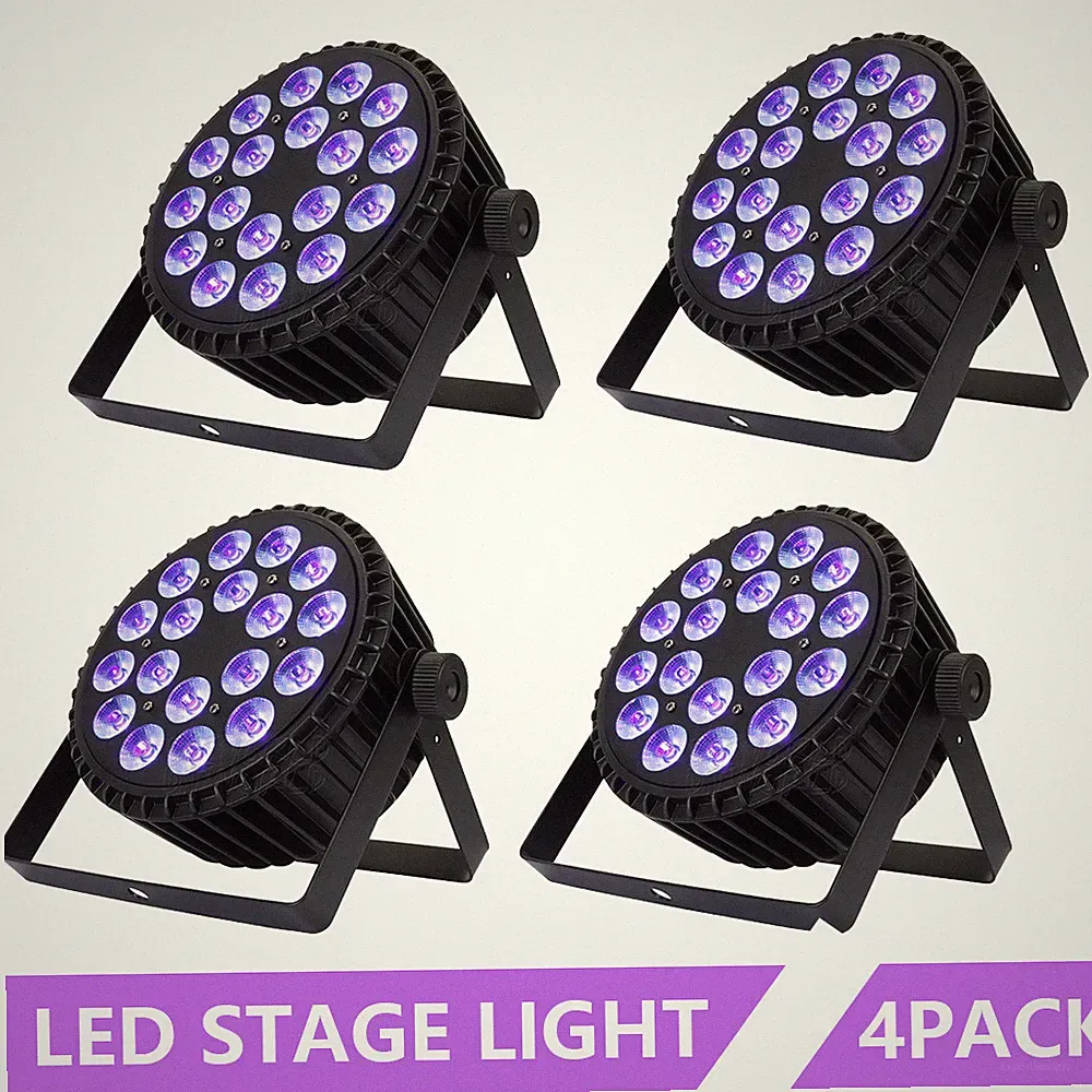 4Pcs SHEHDS LED Flat Par 18X18W RGBWAUV Par Stage Lights DJ Disco Aluminum Alloy