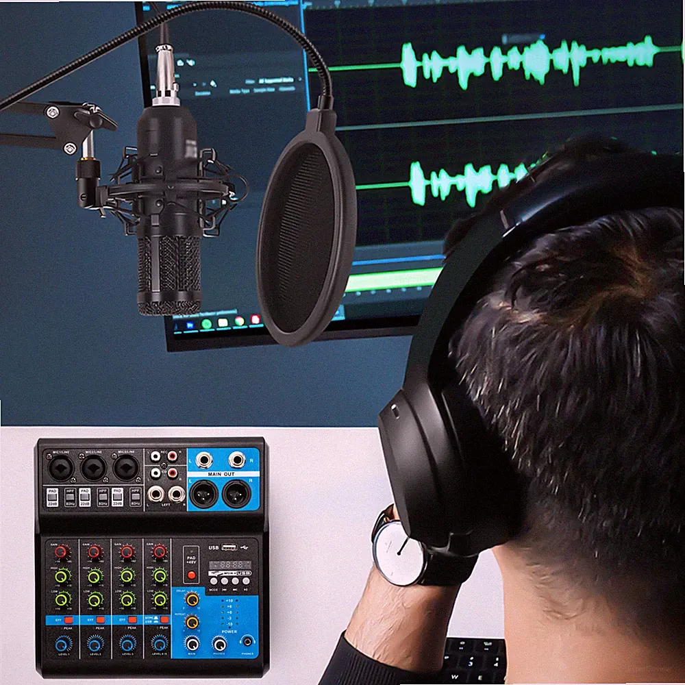 5 Channel Mixing Console Studio Audio Bluetooth DJ Live KTV Mixer Sound Board