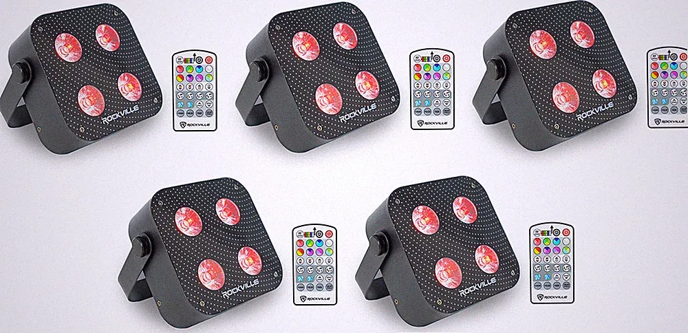 (5) Rockville MINI RF4 V2 Black DJ/Party Wash Lights+RF Remote+APP+Wireless DMX
