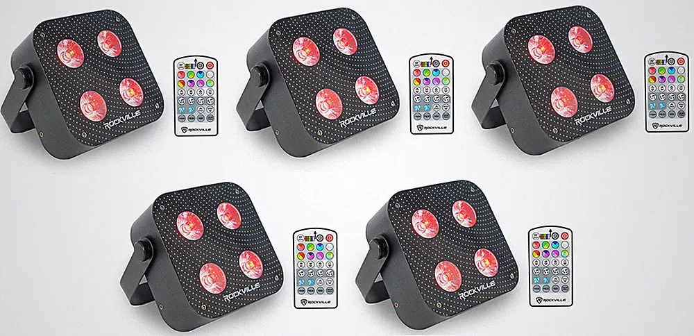 (5) Rockville MINI RF4 V2 Black DJ/Party Wash Lights+RF Remote+APP+Wireless DMX