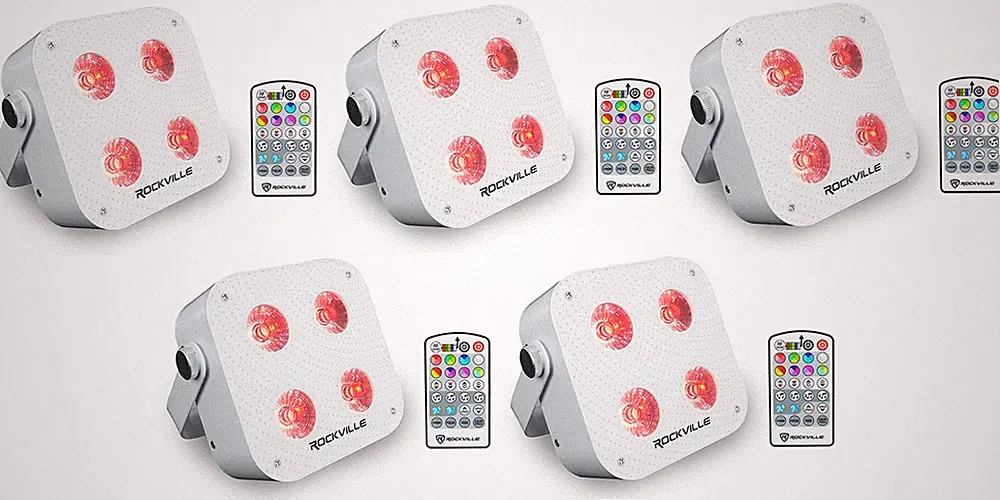 (5) Rockville MINI RF4 V2 White DJ/Party Wash Lights+RF Remote+APP+Wireless DMX