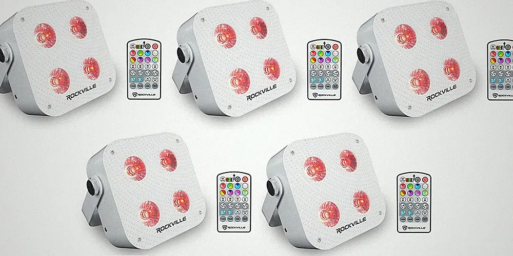 (5) Rockville MINI RF4 V2 White DJ/Party Wash Lights+RF Remote+APP+Wireless DMX