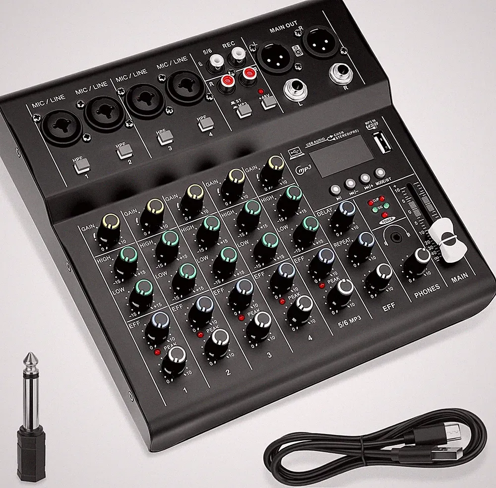 6-Channel Audio Mixer for Beginners, Easy Setup DJ Mixer with Bluetooth