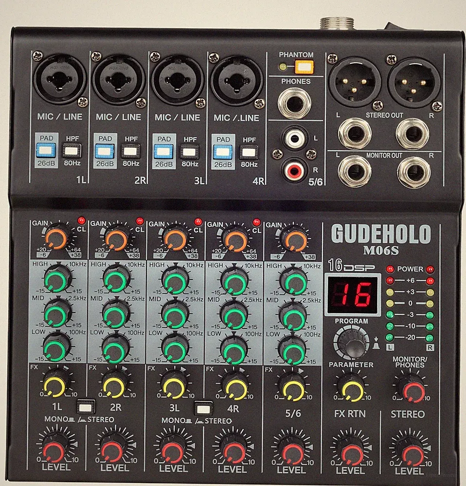 6-Channel Professional DJ Audio Mixer, DJ Controller Sound Mixer DSP 16 Prese...