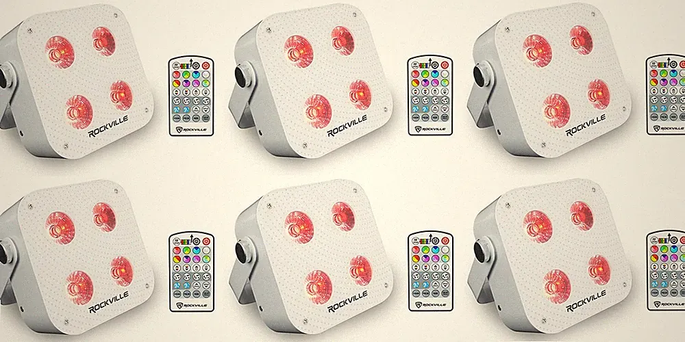 (6) Rockville MINI RF4 V2 White DJ/Party Wash Lights+RF Remote+APP+Wireless DMX