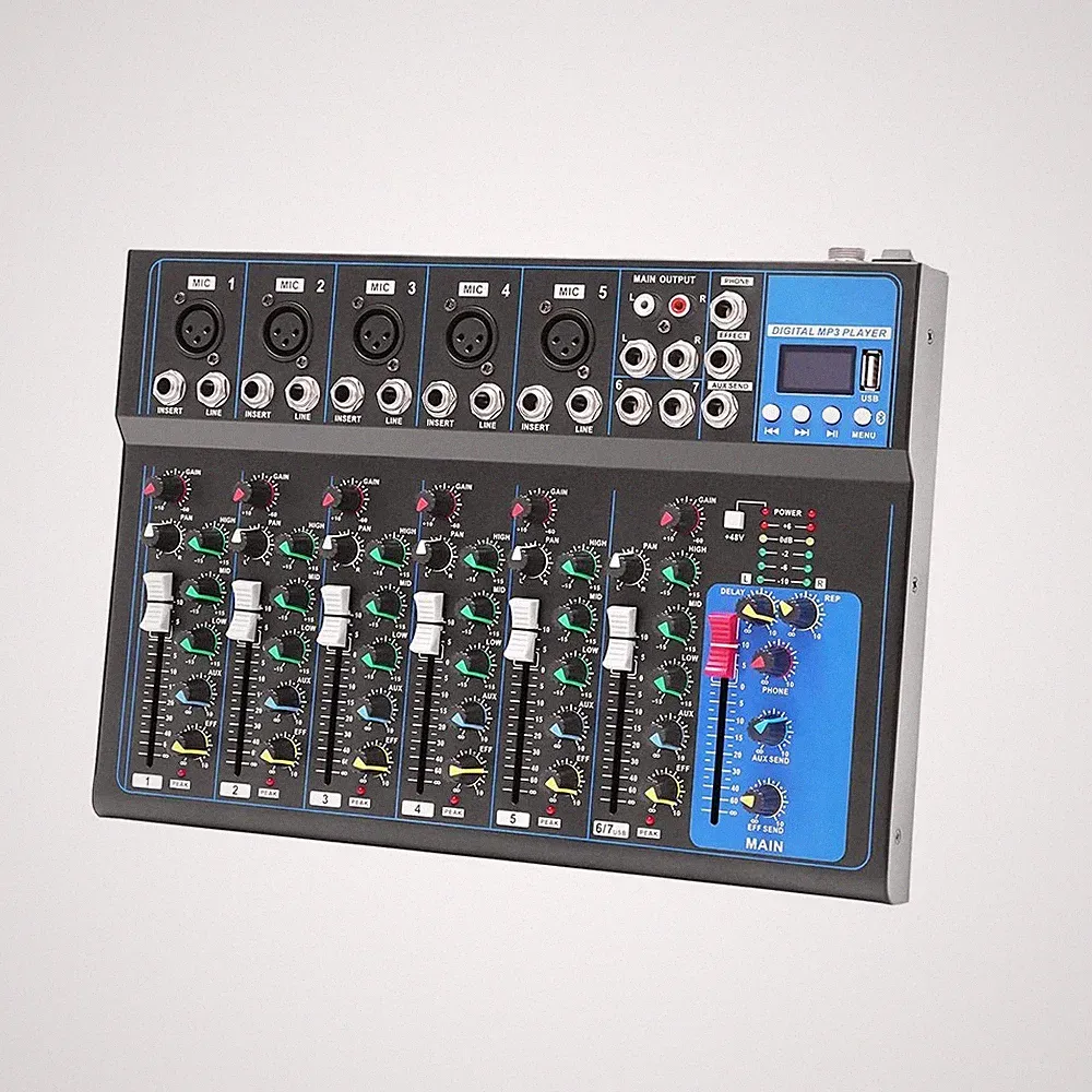 7-Channel Professional USB Audio Mixer,DJ Controller w/USB Drive Bluetooth 48V