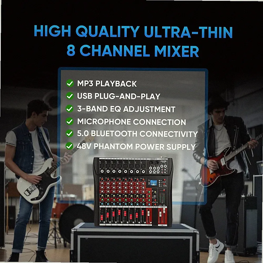8 Channel Audio Mixer CT80S,DJ Console with Reverb,MP3,Bluetooth & USB Recording