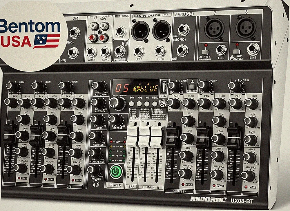 8 Channel Audio Mixer DJ Mixer Sound Board Console 16 Dsp USB Audio Interface MP