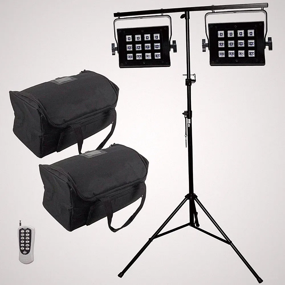 ADJ UV Flood 36 Blacking 12X 3W LED Wash Light Pair + Stand + Cases idjnow