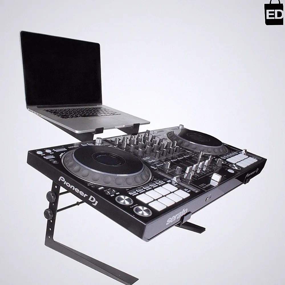Adjustable Black DJ Controller and Laptop Stand - Perfect for Home or Club