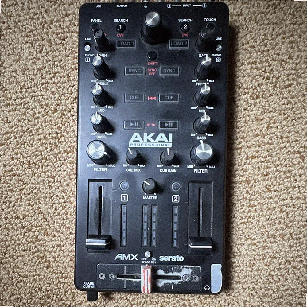 Akai AMX DJ Mixer Serato Compatible, Replaceable Crossfader, 3-Band EQ, Black