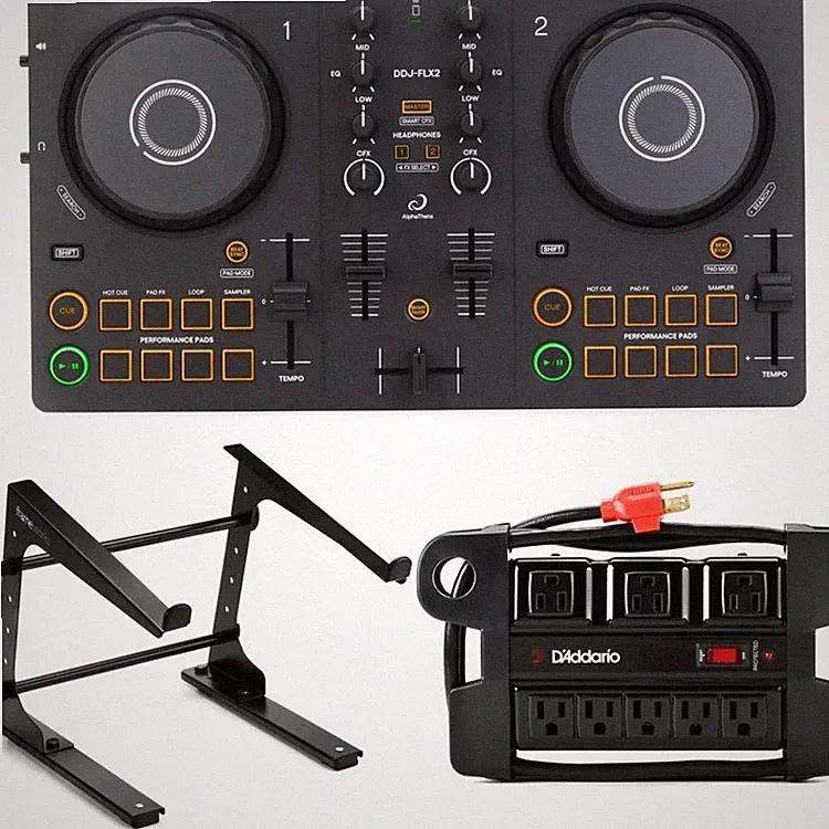 AlphaTheta DDJ-FLX2 2-deck DJ Controller with Laptop Stand Bundle