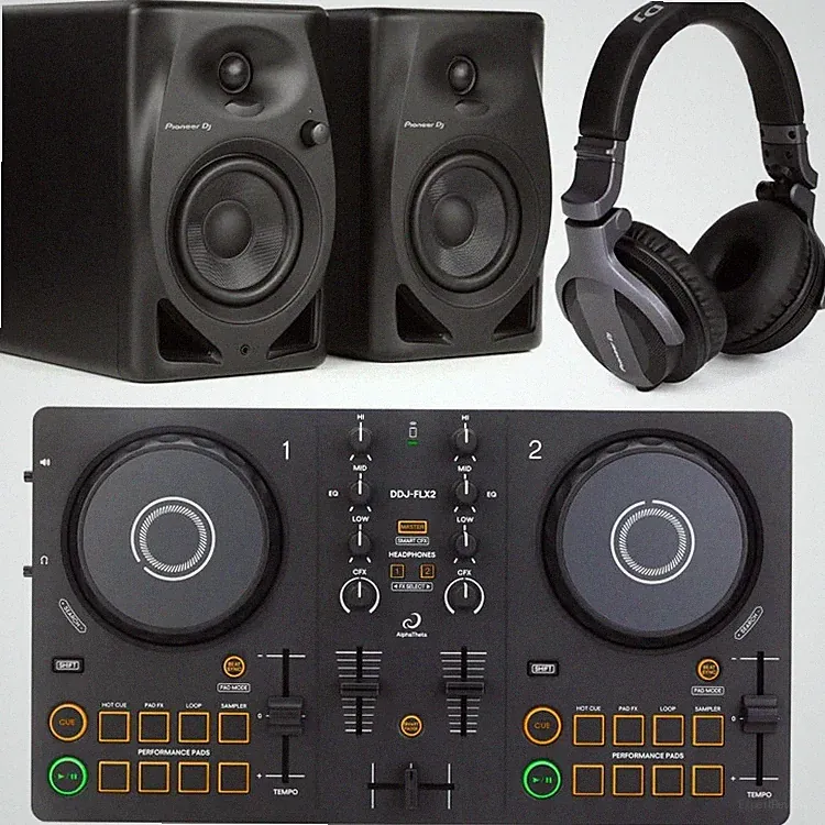 AlphaTheta DDJ-FLX2 2-deck DJ Controller with Monitors and Headphones