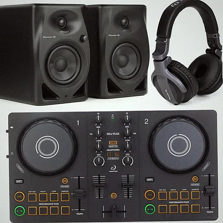 AlphaTheta DDJ-FLX2 2-deck DJ Controller with Monitors and Headphones