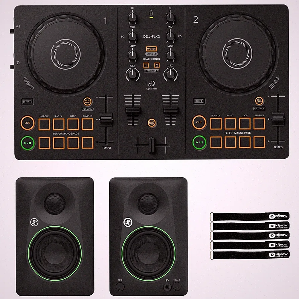 AlphaTheta DDJ-FLX2 Compact Beginner 2-Channel DJ Controller w Studio Speakers