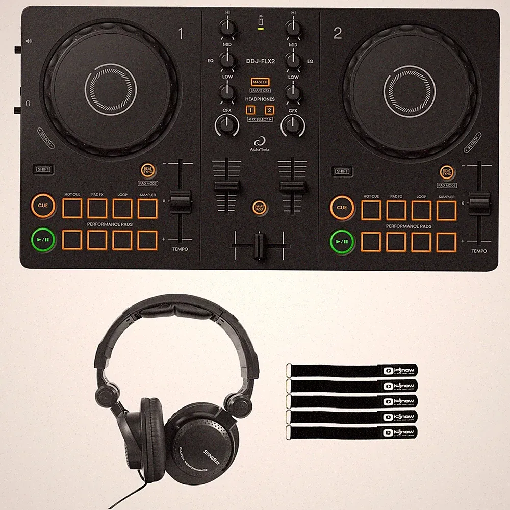 AlphaTheta DDJ-FLX2 Compact Beginner 2-Channel Serato DJ Controller, Headphones